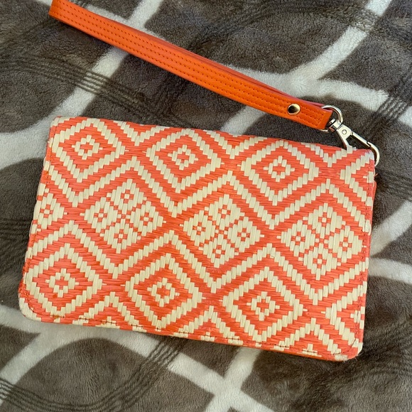 Shiraleah Chicago Orange Leather and Cream Jute Vintage Wrislet w/ Turnlock, EUC - Picture 2 of 4